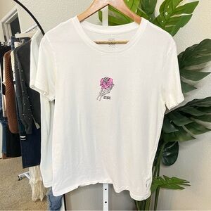 💖🌹 Vans Women's Cream Tee with Pink Floral Design Size M | Graphic Tee